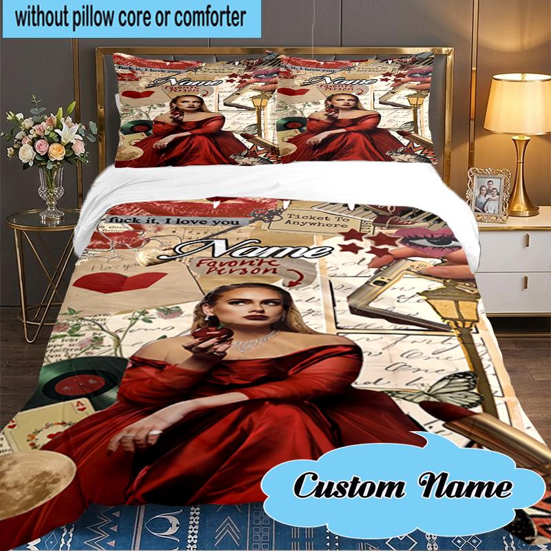 Custom Name Love Music Adele Bedding Set 3pcs, Bedding Set Including 1pc Duvet Cover And 2pcs Pillowcases for Bedroom, Dormitory Gift