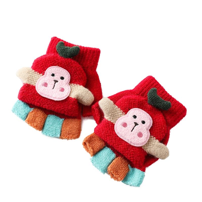 Outdoor Riding Warm Mittens Soft Elastic Knitted Half Finger Glove for Girls Boys Candy Color Cute Gloves