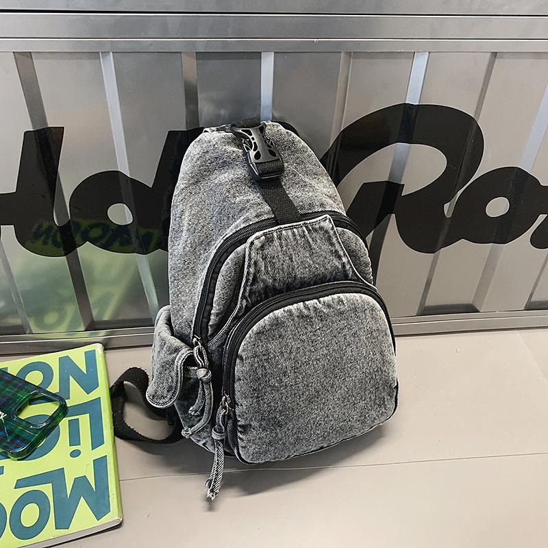 

Niche Design Denim Backpack Women S Casual Breast Bag Versatile Light Luxury Trendy Men S Multi-Functional Backpack чорний