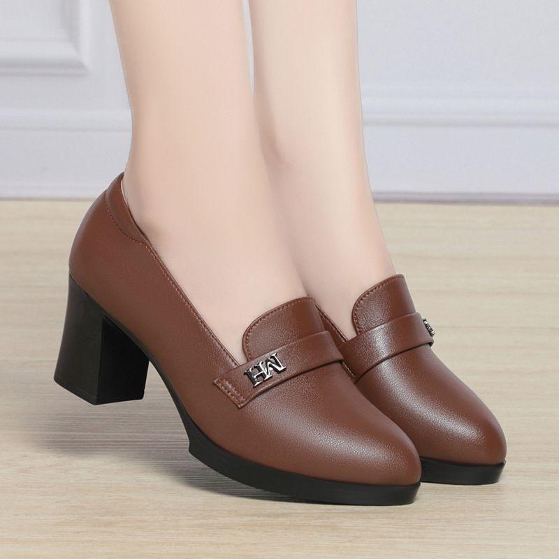 Women s Soft Leather Block Mid-Heel Loafers Long-Standing Comfort Office Commute Slimming Versatile Women s Shoes 40EUCN41 коричневый 1800₽