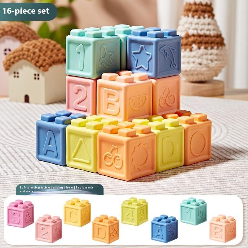 Baby-Weichgummi-Bausteine, Silikon-Beißbälle zum Greifen, Lernspielzeug für Babys 6-8 Monate, Spielzeug für Kinder 1-3 Jahre