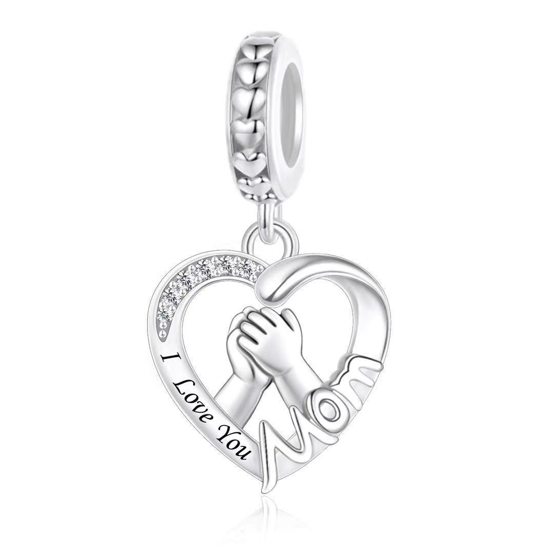 Eco-friendly Copper MOM Heart Pendant Charm for DIY Bracelets - New Mother s Day Series Eco-friendly Copper, No S925 Stamp