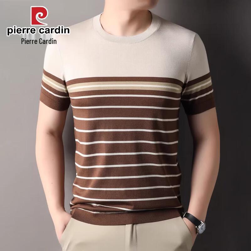 Pierre Cardin Men s Striped Silk Blend Round Neck T-Shirt L