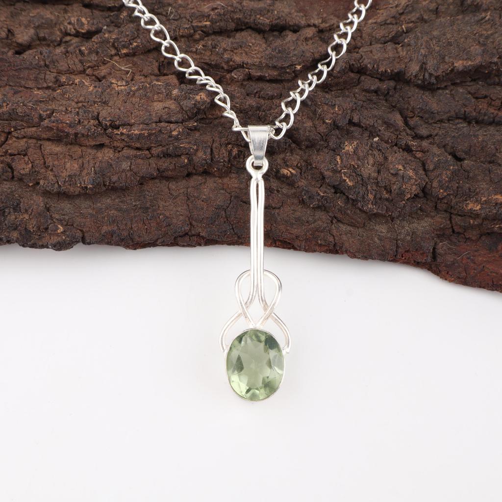 Green Amethyst Gemstone 925 Sterling Silver Handmade Wonderful Jewelry Pendant
