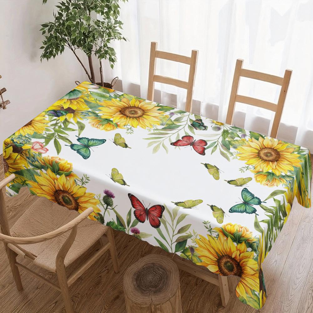 Sunflower Butterfly Rectangle Tablecloth for Table Decor Kitchen Dining Waterproof Reusable Tablecloths for Table Wedding Party
