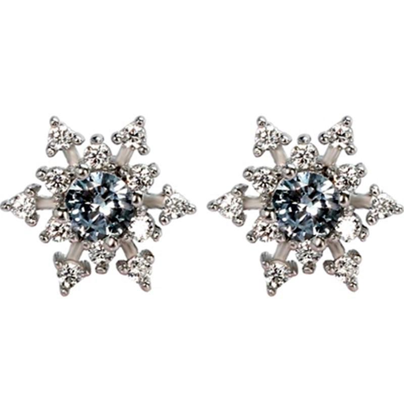 Boucles d'oreilles élégantes en zircon flocon de neige, style coréen – Cadeau de Noël polyvalent bleu et blanc