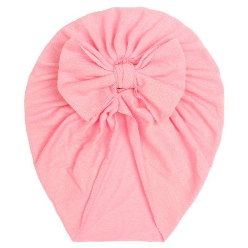 New autumn children's solid color imitation cotton hat, baby comfortable bow pullover hat, baby hat