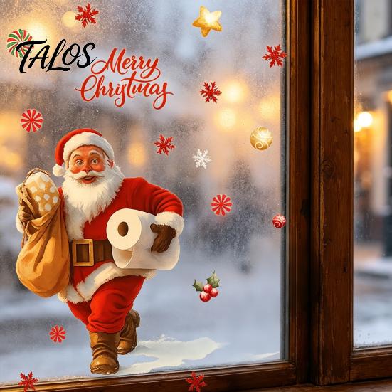 Funny Festive Bathroom Wall Art Christmas Santa Toilet Seat Decal, Waterproof PVC Lid Decoration Stickers Claus for Holiday Home Decor, Removable Self