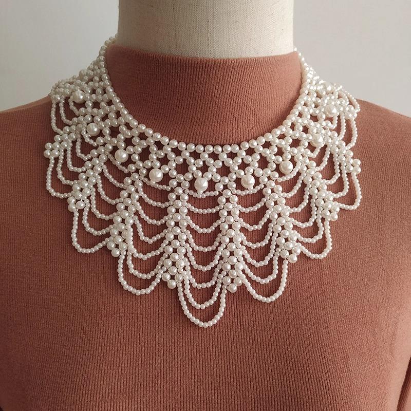 Faux Round Pearl Layered Fashion Chunky Thick Clavicle Necklace Gothic Multi Layer Pearl Stacked Chain For Bride Women Gifts