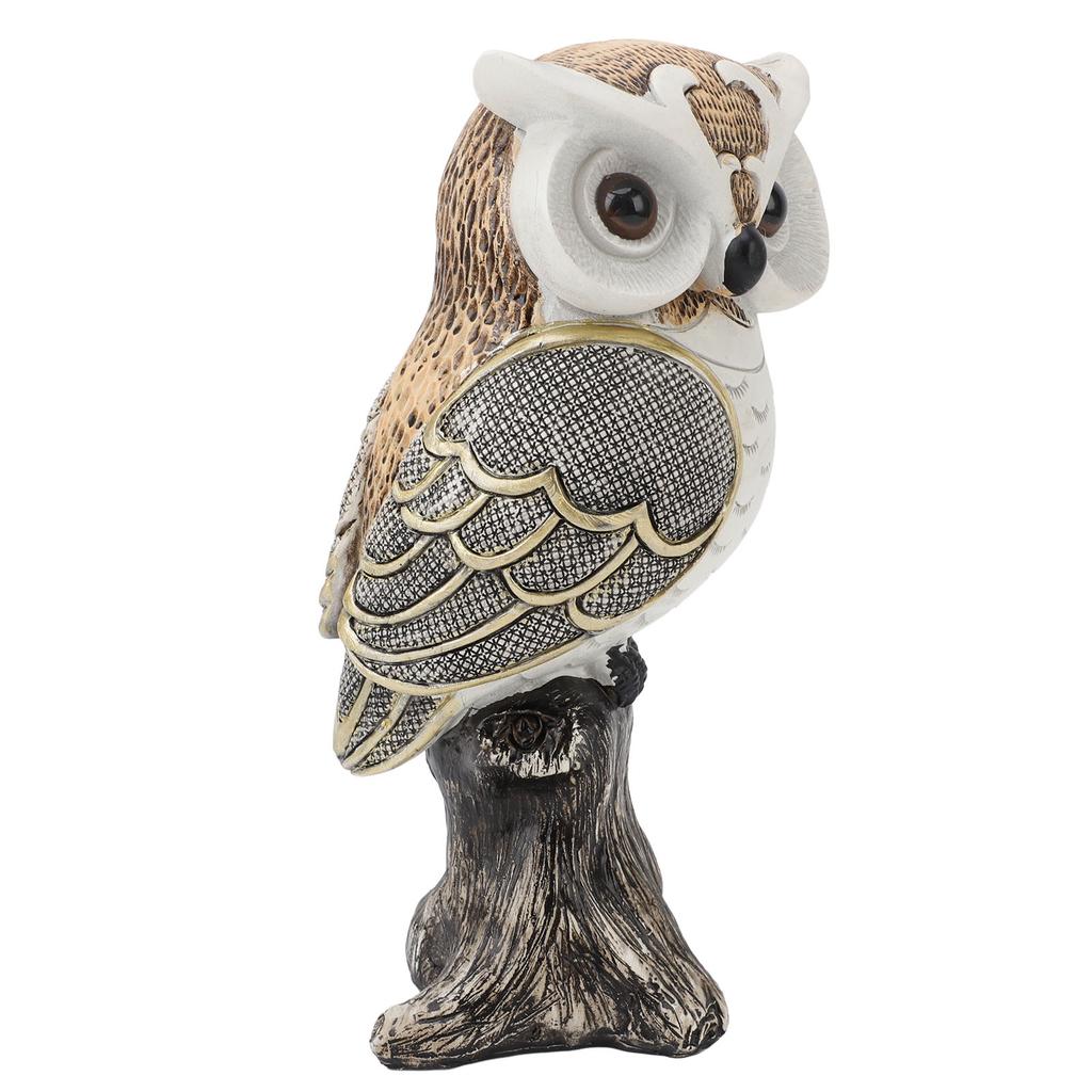 Eulenfigur Statue Harz Eule Skulptur Stehend auf Baumstumpf für Zuhause Veranda Terrasse Rasen Hof Dekoration