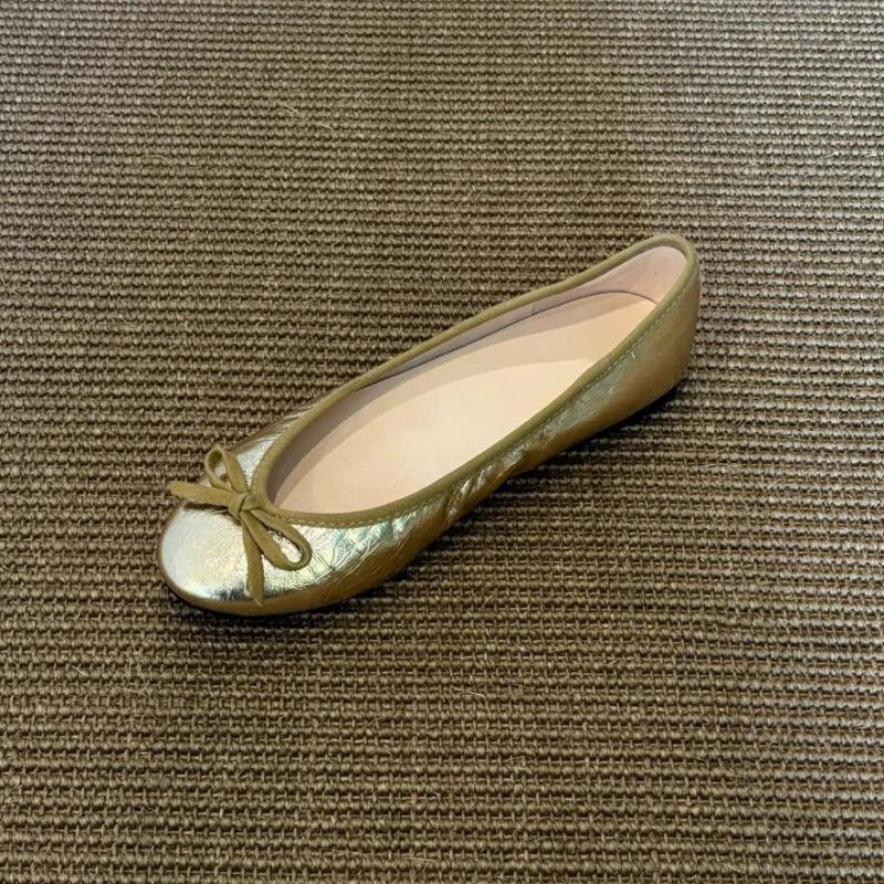 Sheepskin version~ Gentle retro bow flat-bottomed ballet shoes for women's comfortable soft-soled round head one-pedal light mouth single shoes