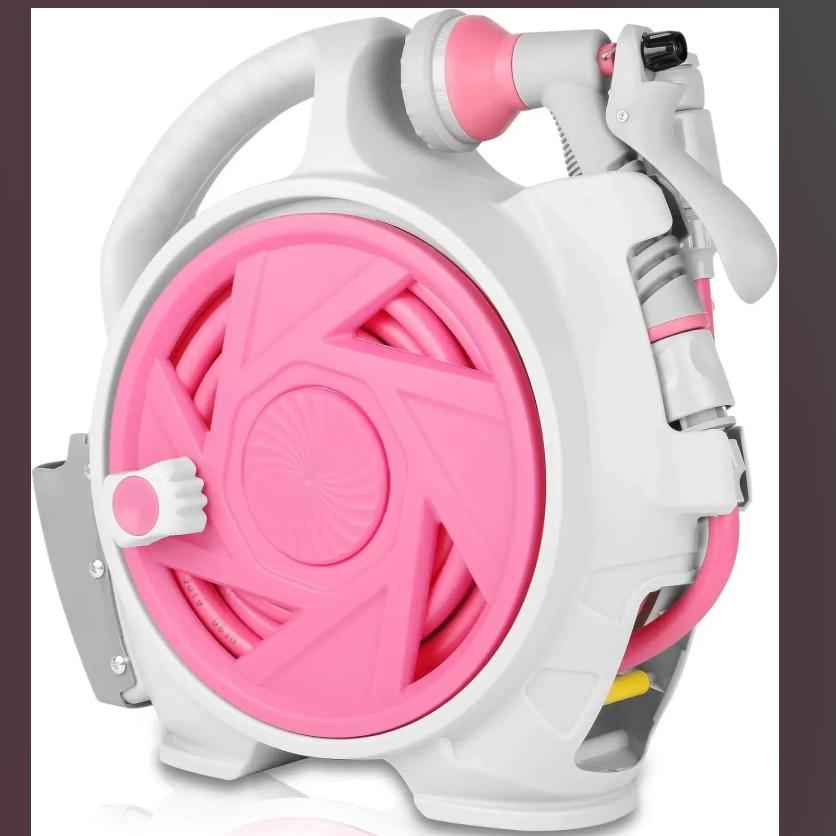 46FT Retractable Garden Hose Reel Heavy Duty Wall Mount Auto Lock Length Control Tangle Free Watering with 7 Pattern Nozzle
