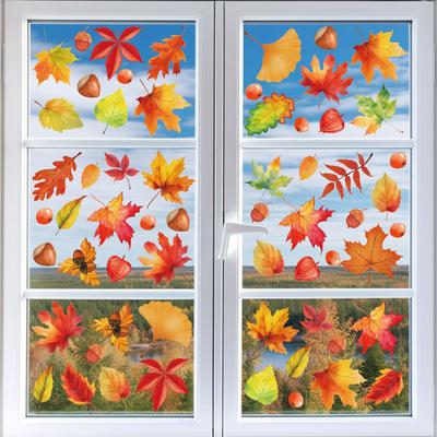 Autumn Window Stickers Fallen Leaves Maple Leaves Electrostatic Window Stickers Home Decoration Thanksgiving Festival Party Glass Stickers