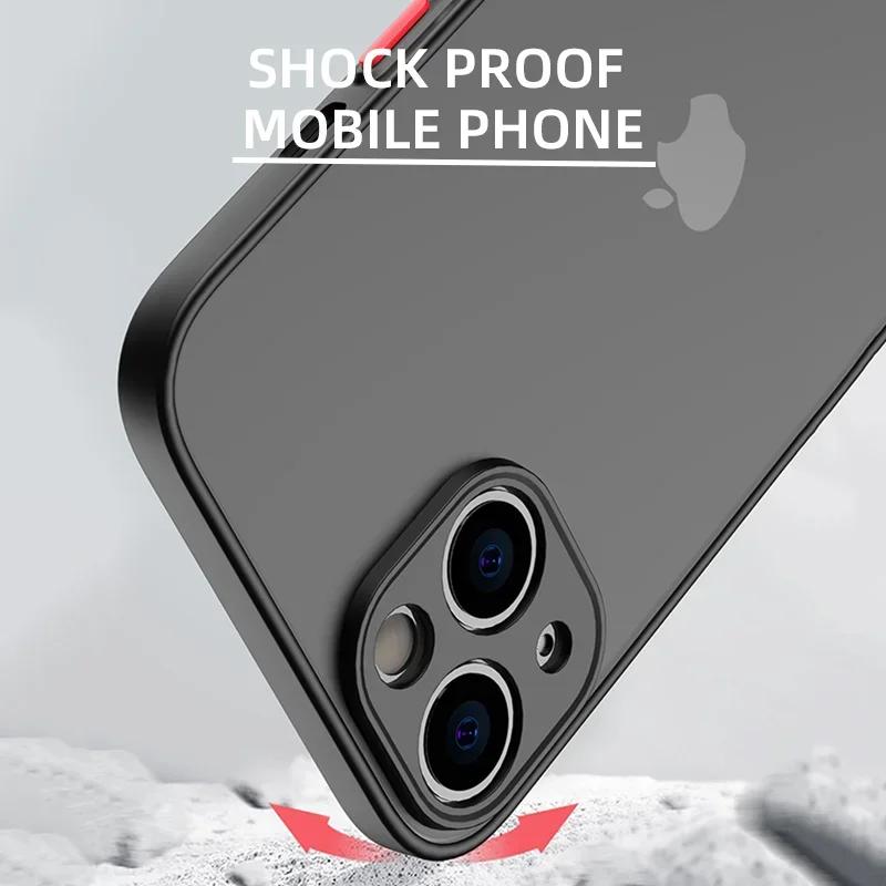 Shockproof Thin Matte Case For iPhone 15 16 13 12 11 14 Pro Max Plus Mini XR XS X Silicone Bumper Clear Hard Cover Capa Funda
