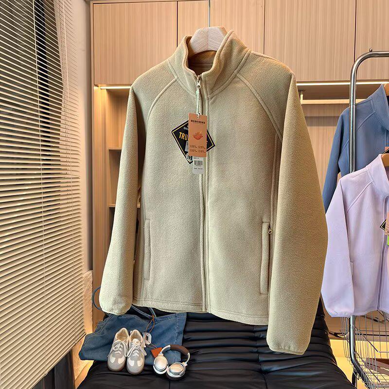 Damska Kurtka Sherpa z Polarowym Podszyciem w Górskim Stylu Outdoor z Kołnierzem Stojącym - Dwustronna, Pogrubiona, Ciepła, Codzienna Odzież Wierzchnia