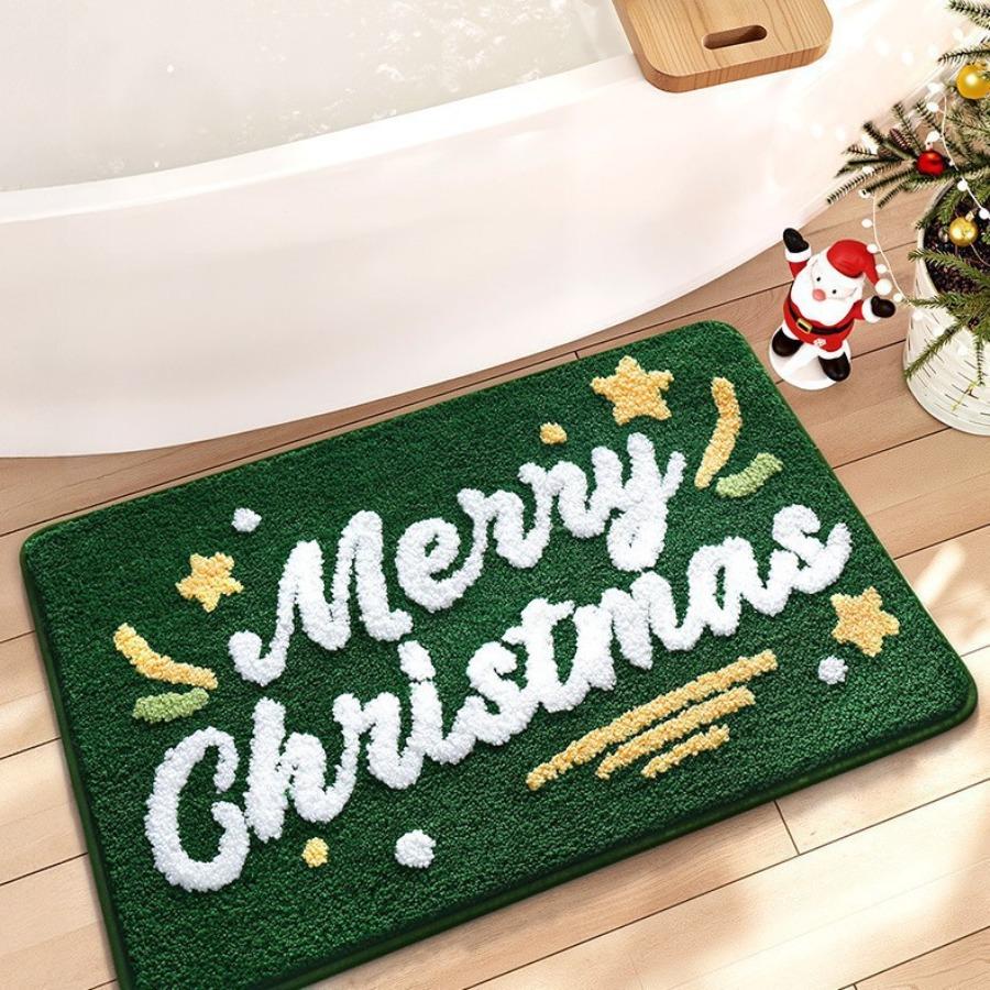 Roter Weihnachts-Faux-Kaschmir-Teppich, Saugfähige Fußmatte, Schmutzabweisende Badematte, Festliche Feiertagsdekoration Haushaltsbodenmatte, Verschleißfeste Fußmatte