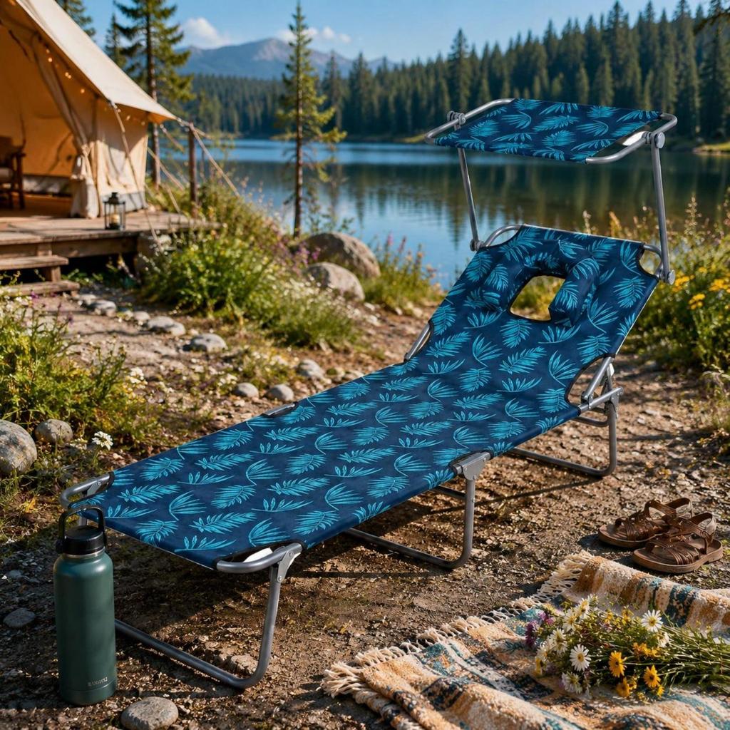 Folding Sun Lounger Foldable Reclining Easy To Carry Portable Lounge Bed