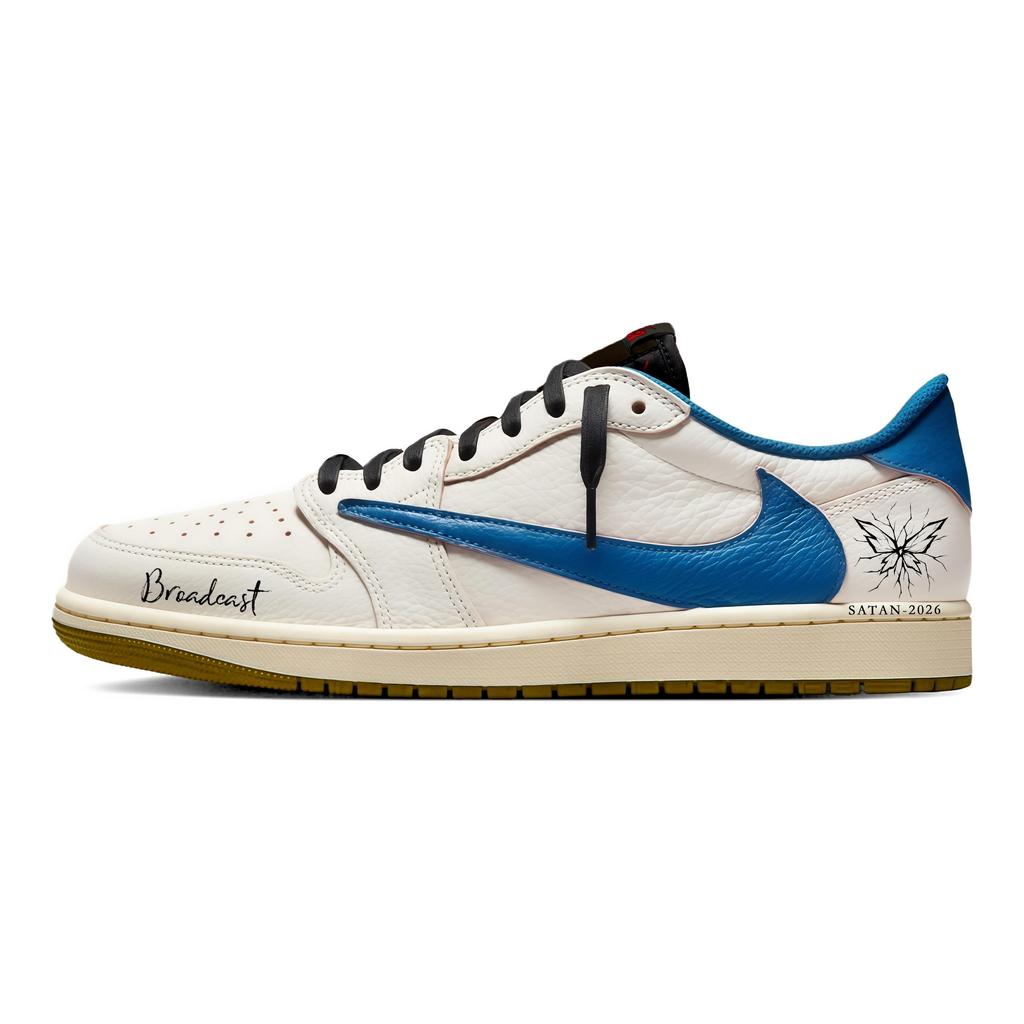 Travis Scott X Jordan Air Jordan 1 Vintage Basketballschuhe Damen Low-Top Blau DZ4137-700(Team1897-)