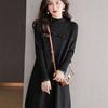 Lace Mid-length Sweater Solid-color Long-sleeved Knitted Dress for Women Loose Pullover Autumn and Winter