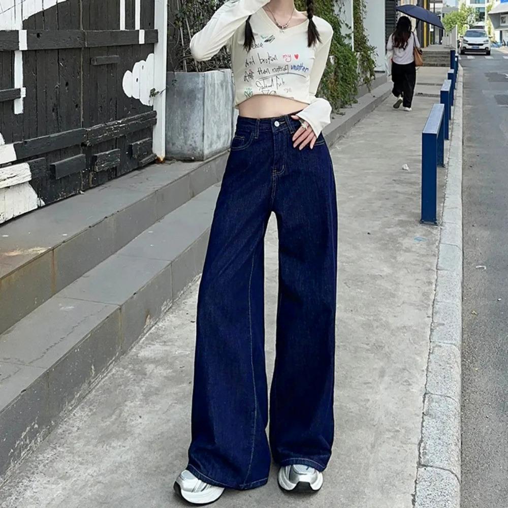 Hong Kong Style Versatile Drape Wide-leg Jeans Women's Spring and Autumn New Lazy Style Fashion Straight Floor Mopping Jeans