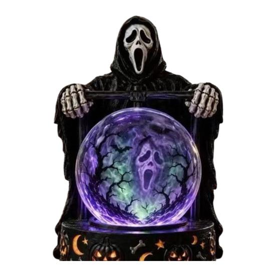 Unique Halloween Gift for Friends LED Lighted Faux Crystal Ball Decoration, Resin Witch/Skeleton/Cat/Ghost Figurine with Led Light