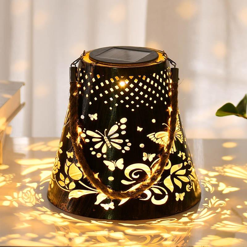 Solar Butterfly Cone Lantern Light - Hollow-Carved Metal Shadow Lamp, Waterproof Hanging Decor for Garden, Patio & Porch