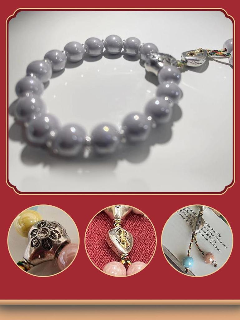 Porcelain Glazed Bracelet In Macaron Grey - Unisex Bangle In Cai Wenjing Style for Couples