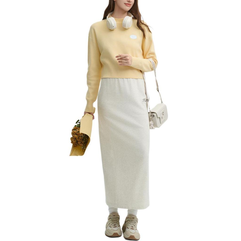 Fila Original Solid Color Fashion Casual Comfortable Short Pullover Knit Sweater Women Sweater Orange Beige F51W449401F-BG