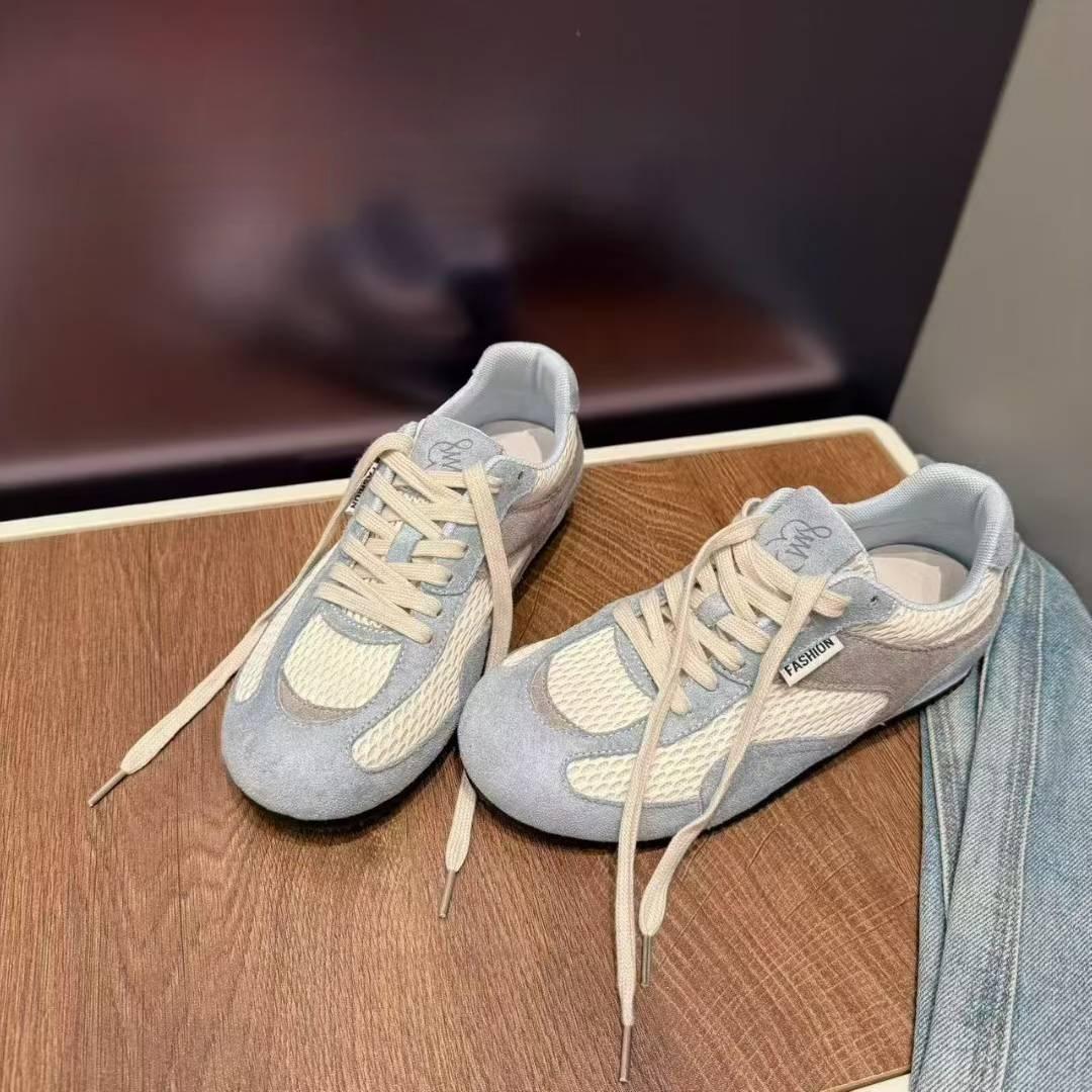 

Сетчатые немецкие тренировочные кроссовки женские 2025 новые летние нишевые универсальные дышащие на плоской подошве кроссовки Форрест Гампа легкие повседневные спортивные кроссовки 40 синий