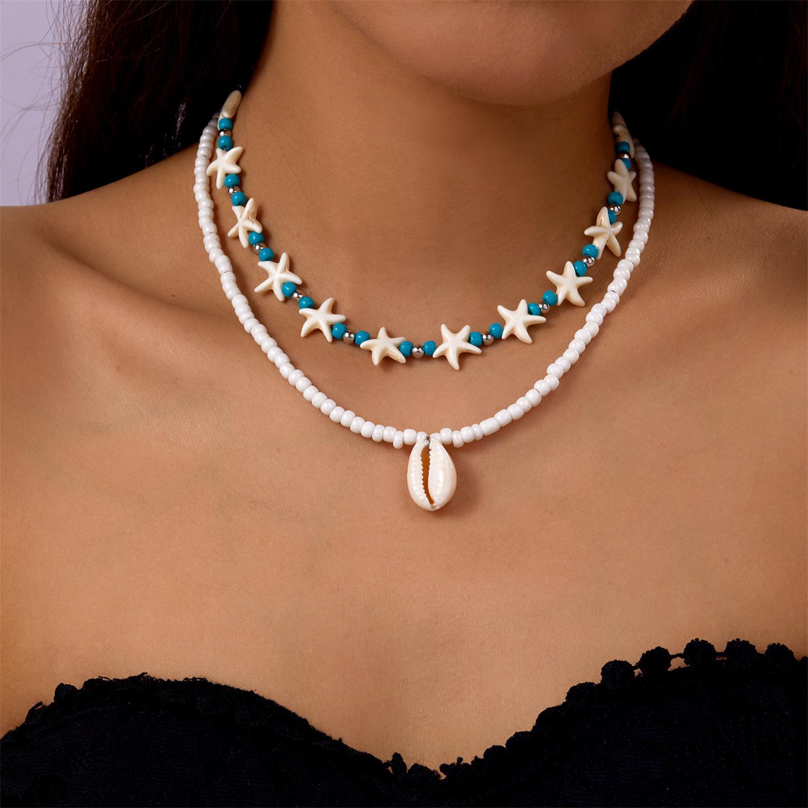 

Gold Necklace Ocean Jewelry for Women Dainty Beach-Themed Pendant with Accents Lightweight Summer Layering Chain Accessories one size синий