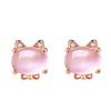 Rose Gold Plated Cat Earrings with Pink Crystal Dangle Silver Jewelry for Women