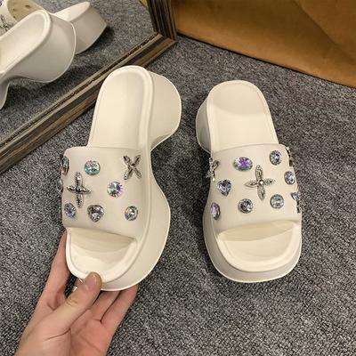 Luxuriöse Damen-Hausschuhe in einfarbiger Optik mit flacher Kuchensohle, modische Hausschuhe mit offener Spitze, bequeme Strandschuhe