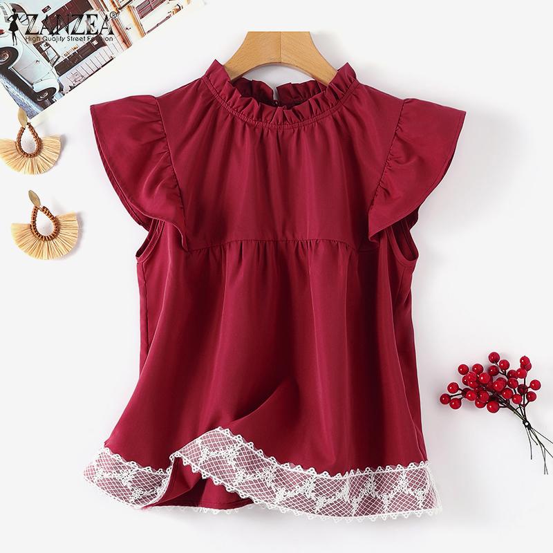 

ZANZEA Женская повседневная летняя блузка с оборками и рукавами и круглым вырезом