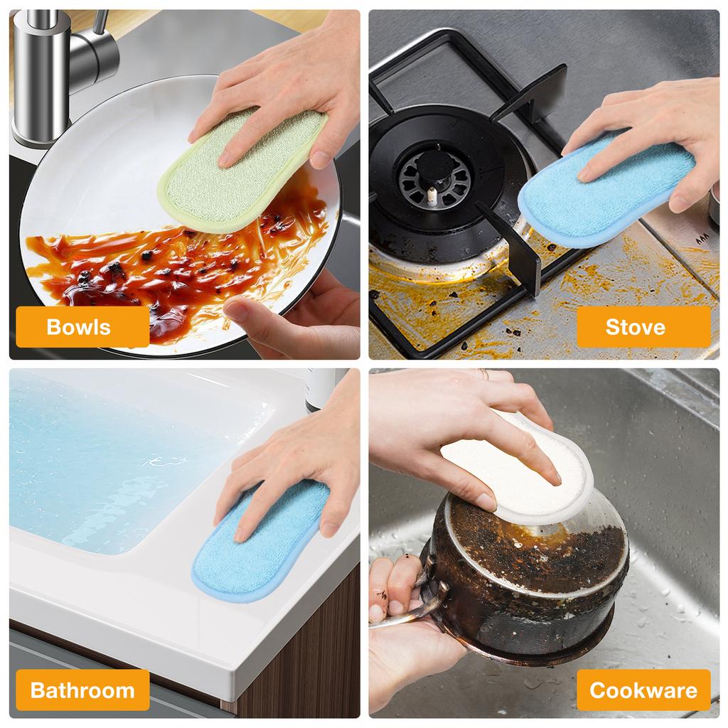 30Pcs Bamboo Fiber Dishwashing Rag Double-sided Silver Wire Scouring Pad Reusable Oil-free Household Brush Kitchen Clean Tool