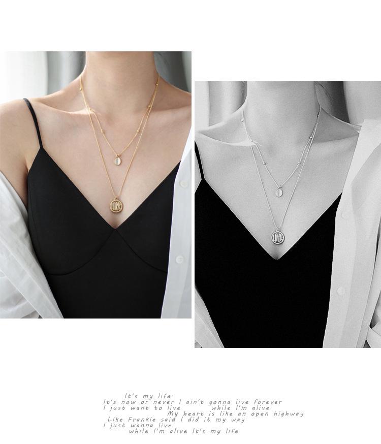 Stylish Double-Layer Titanium Steel Necklace - Women's Long Hoodie Chain