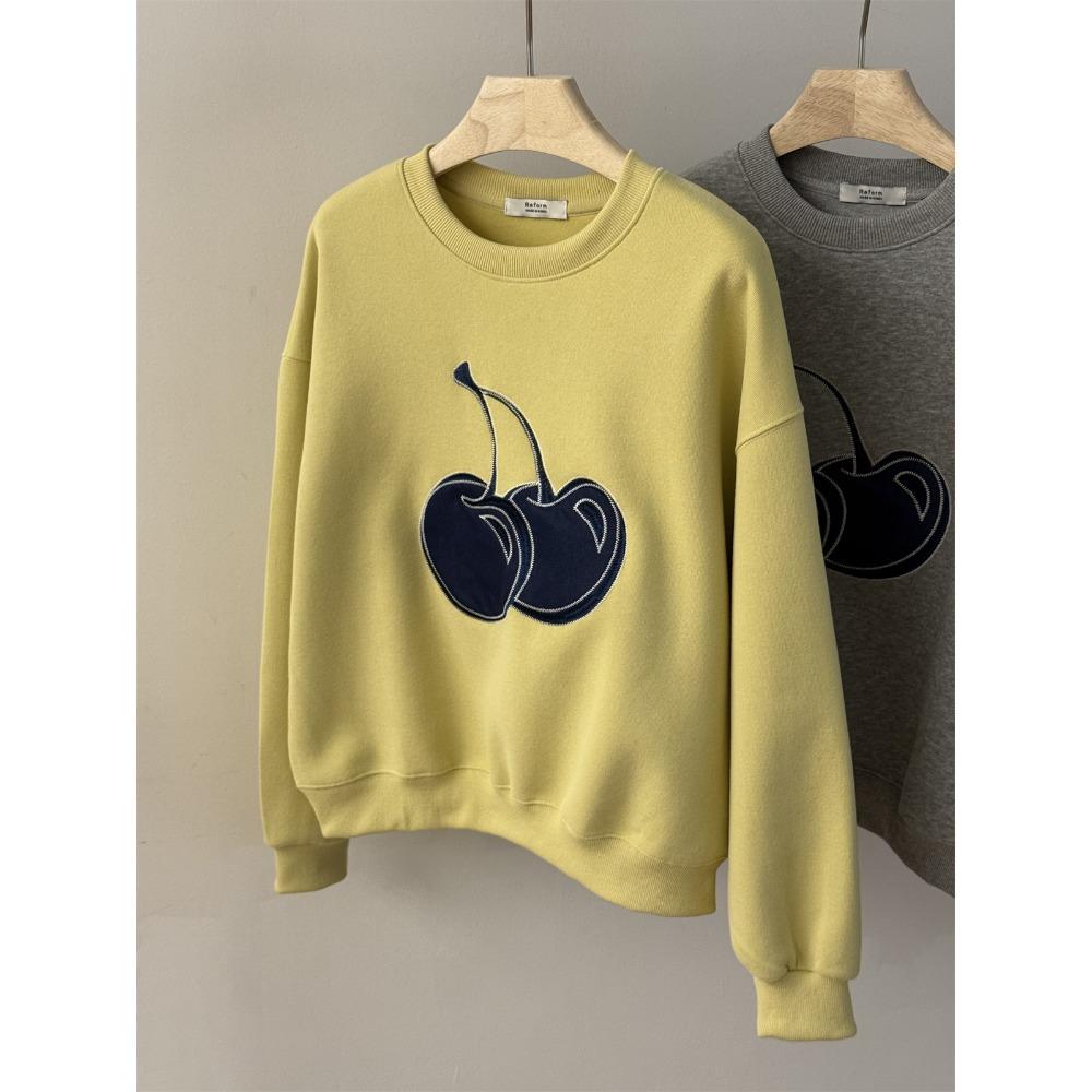 Dimanaf New 2025 Women Embroidery Fruit Hoodies & Sweatshirts Print Full Sleeve Autumn Basic Tops T-Shirt New Pullover