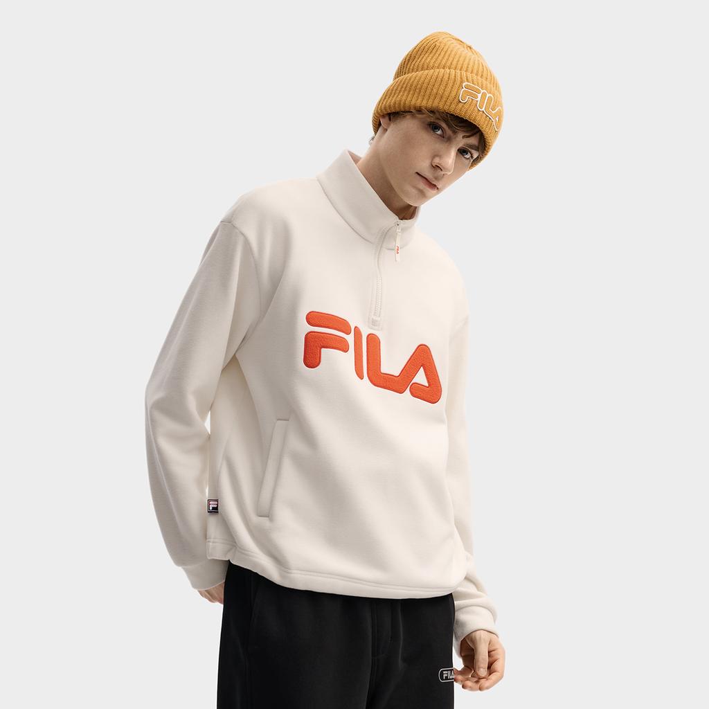 Fila Original Fashion Simple Retro Trendy Comfortable Versatile Loose Warm Fleece Pullover Sweatshirt Men Sweatshirt F11U549201FIV