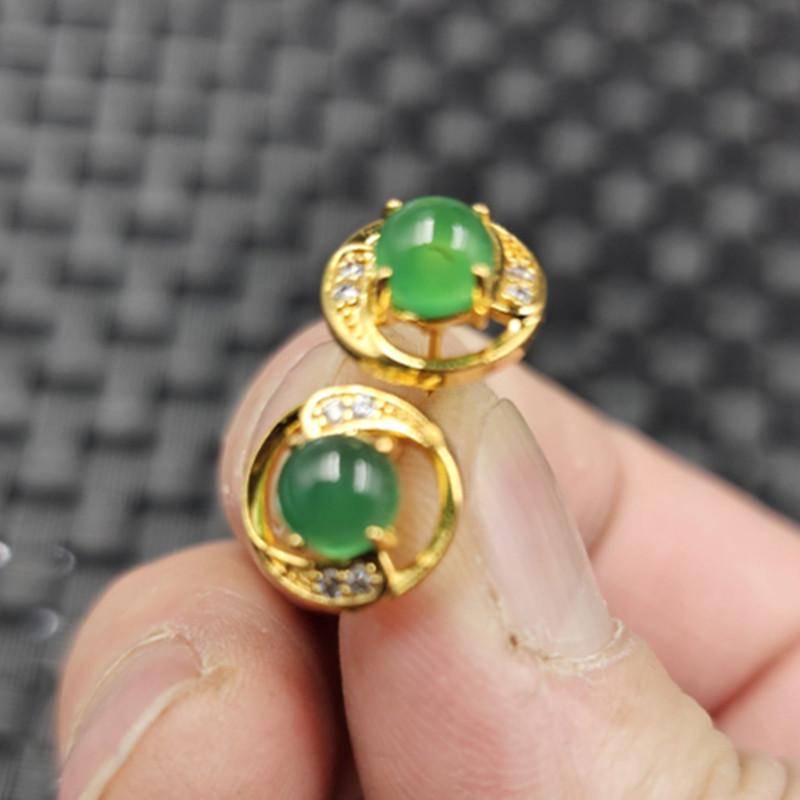 Ice-Green Chalcedony & Agate Diamond Inlaid Jade Dangle Earrings for Women
