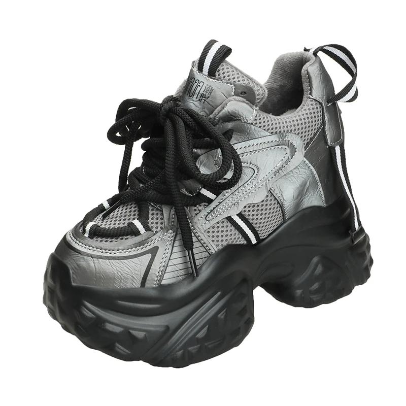 Fashion 12CM New Autumn Breathable Women Chunky Casual Shoes High Heels Winter Wedges Mesh Sneakers Thick Soles Trainers Platform Shoes