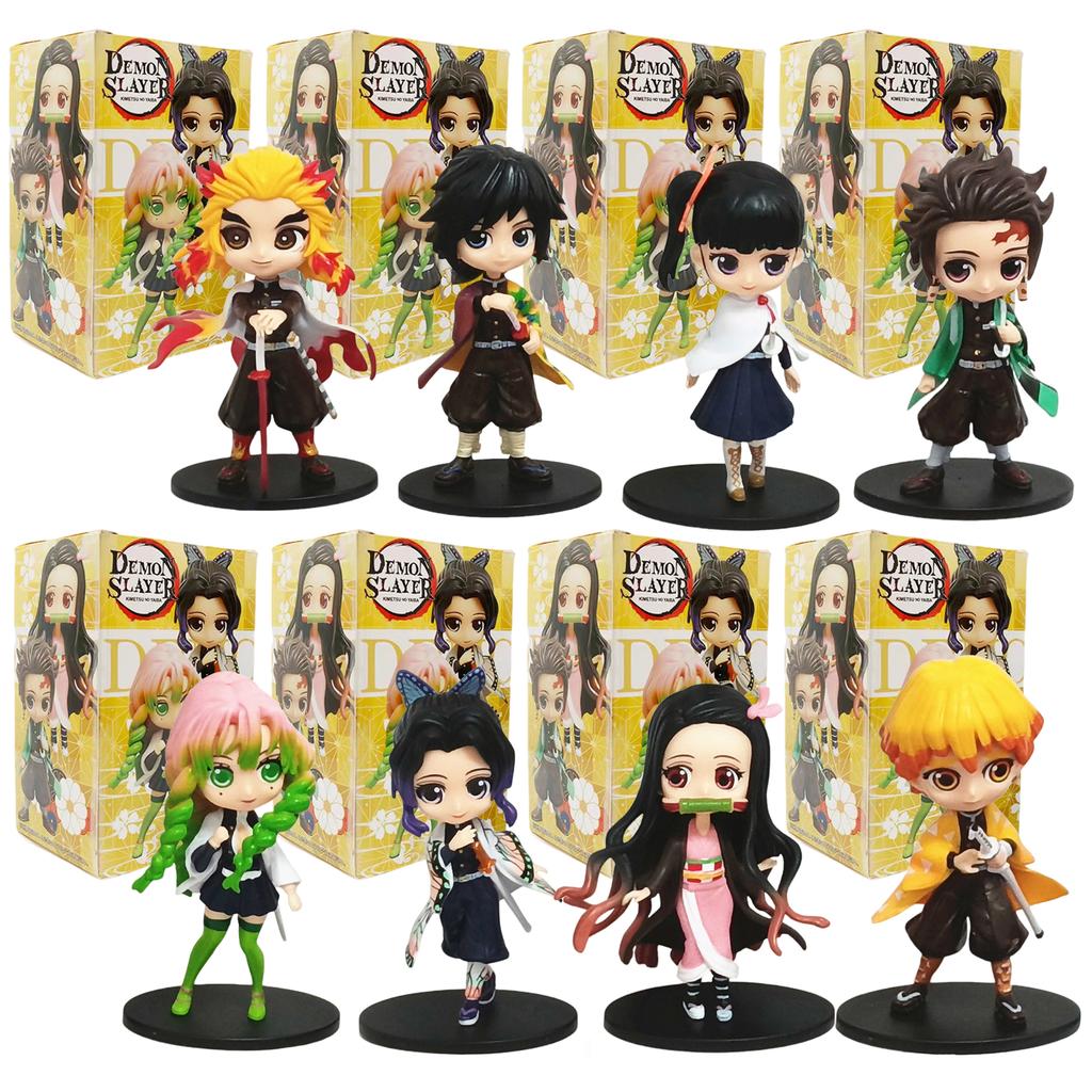 In stock Anime Demon Slayer Figure Doll Toy Nezuko Tanjirou Zenitsu Inosuke Kyoujurou Shinobu Giyuu  Model Toy Kids Xmas Gift