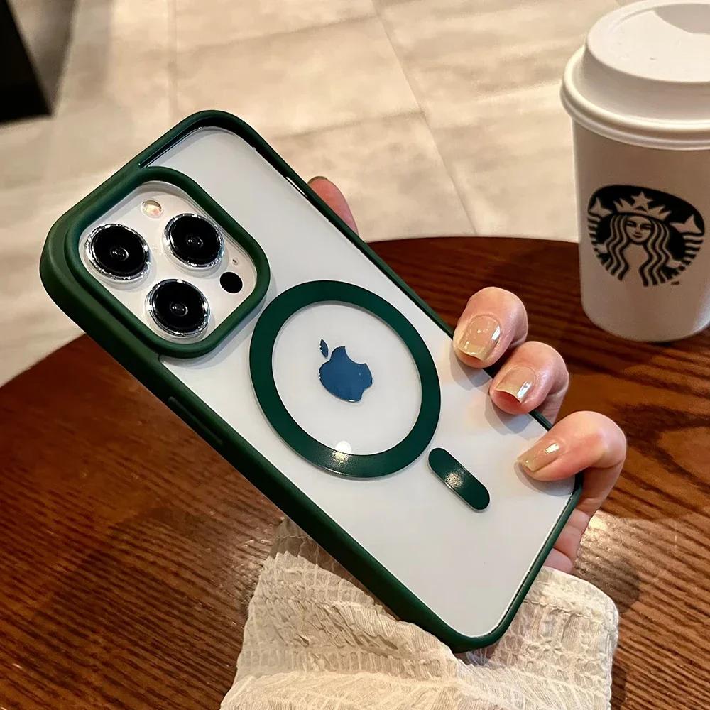 Luxury Magsafe Transparent Case For iPhone 16 15 14 13 12 11 Pro Max Plus X XS XR 13 Mini Magnetic Wireless Charge Phone Cover