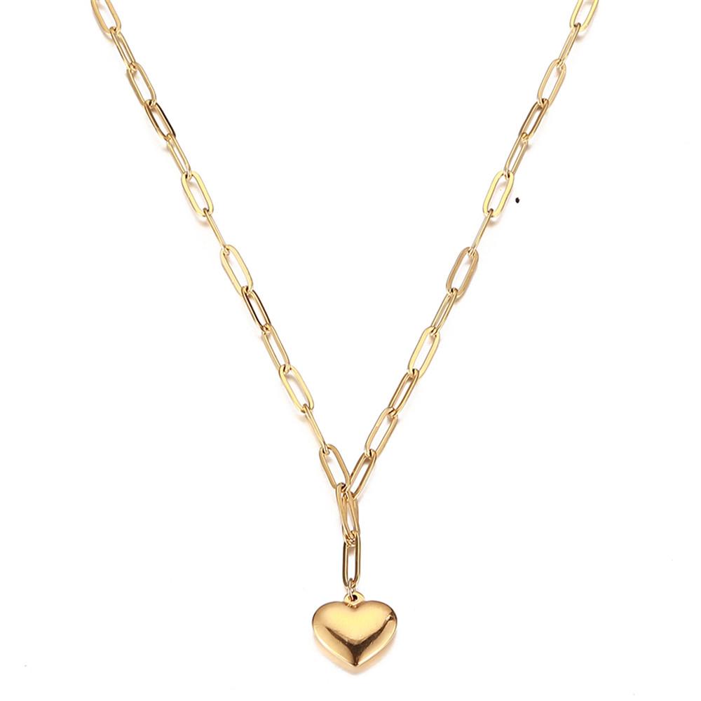Stainless Steel Paperclip Chain Puff Heart Pendant Necklace For Woman Fashion Heart Jewelry Gifts