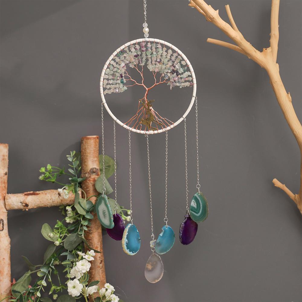 Natural agate crystal gravel dream catcher tree of life wind chime pendant student birthday gift