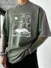 Cherry Blossoms In Mount Fuji Print Men Washed T Shirt Casual Vacation TShirt Breathable Loose Clothes Unisex Cotton Summer Top