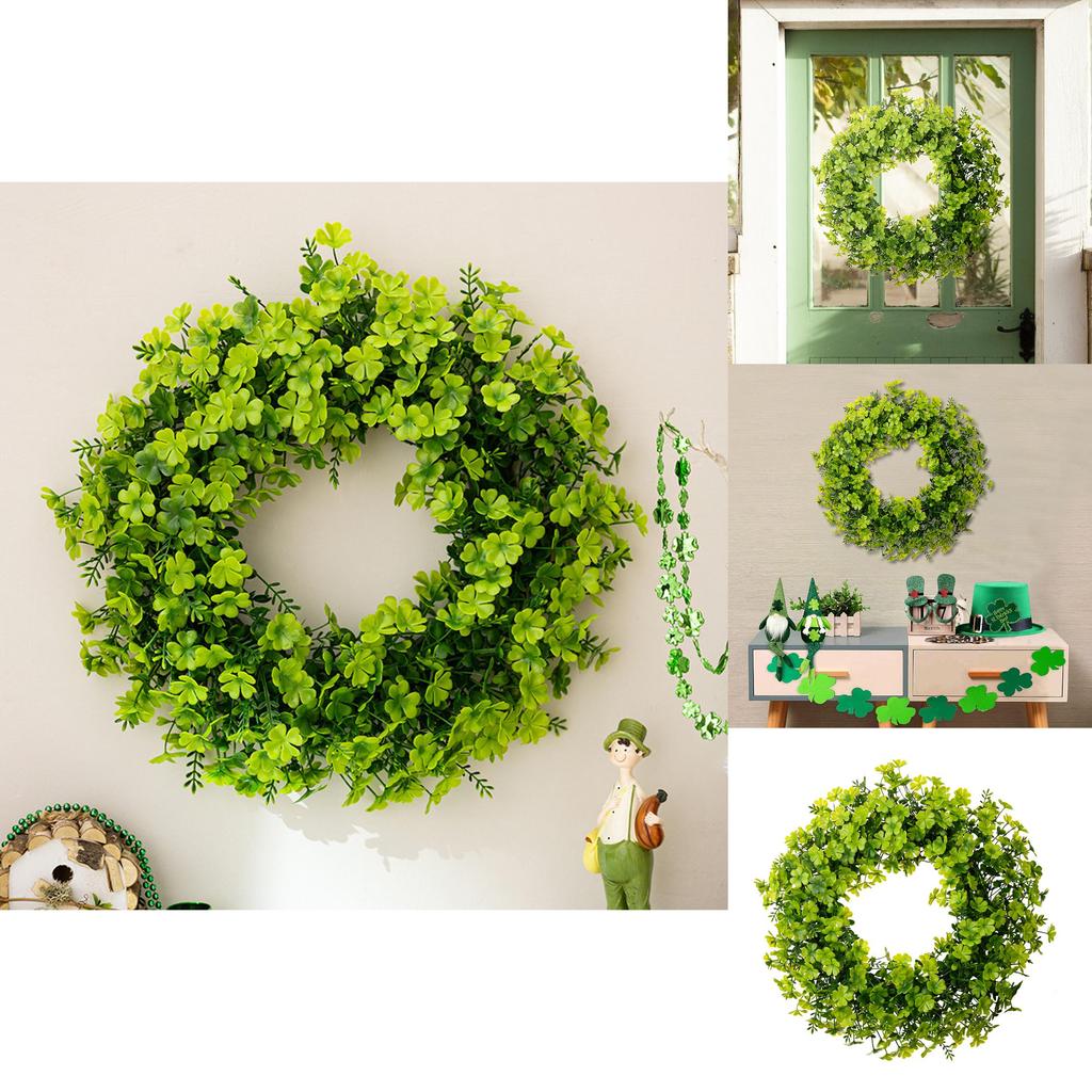 New St Patrick's Day Decorative Four Leaf Clover Green Wreath For Festive Home Decor