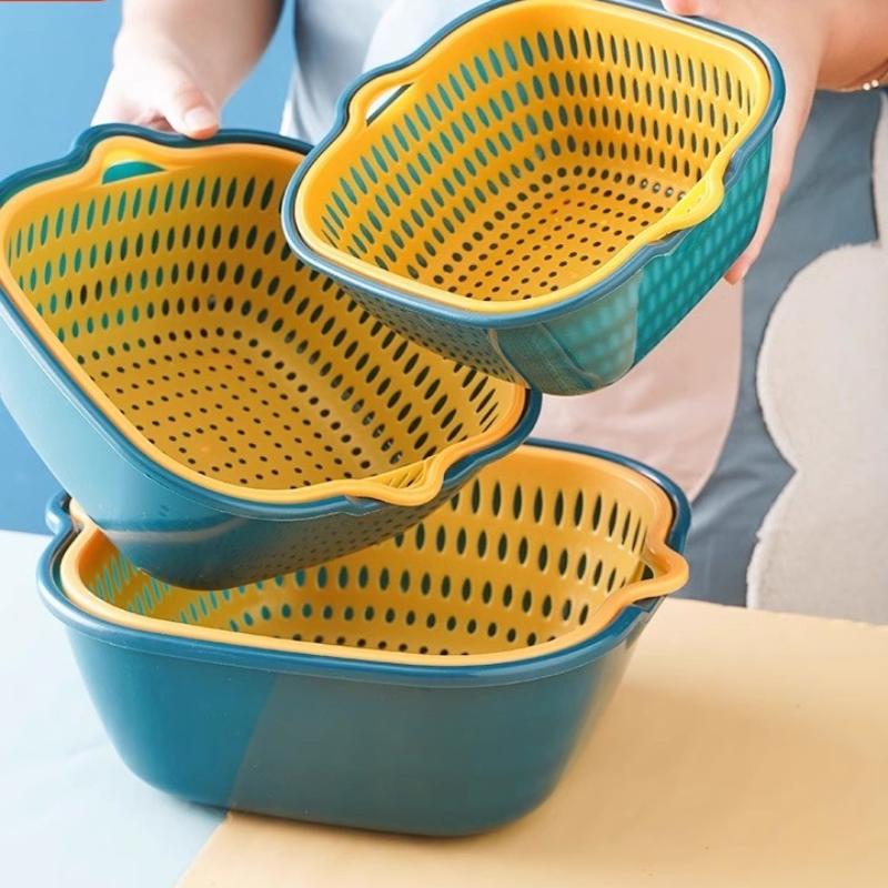 Kitchen Sink Multi-functional Double-layer Strainer for Fruits and Vegetables Designed for Easy Washing