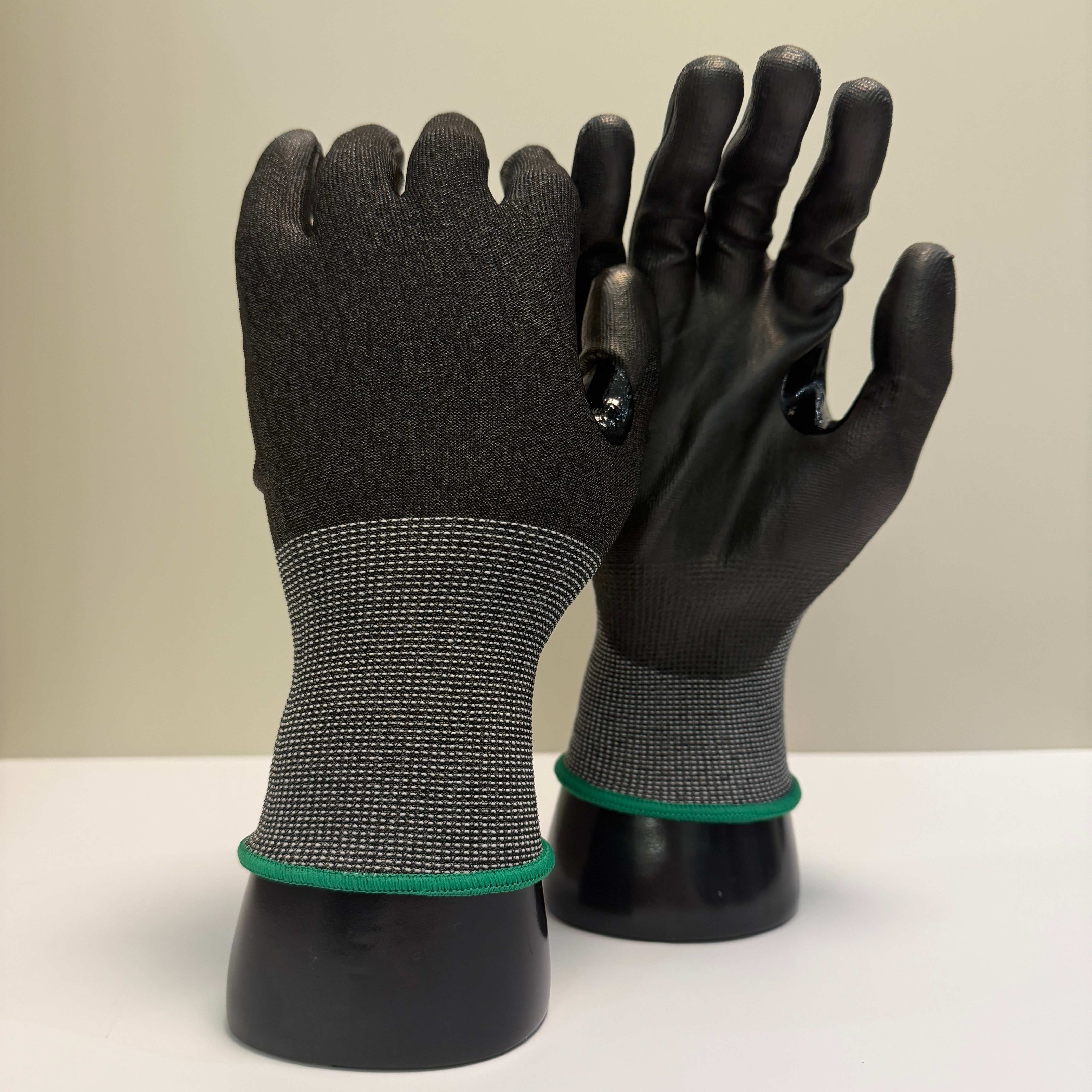 PURUI 24G Ultra Thin ANSI A4 Cut Resistant PU Palm Coated High Dexterity Industrial Safety Work Gloves (Black,Customized Size)
