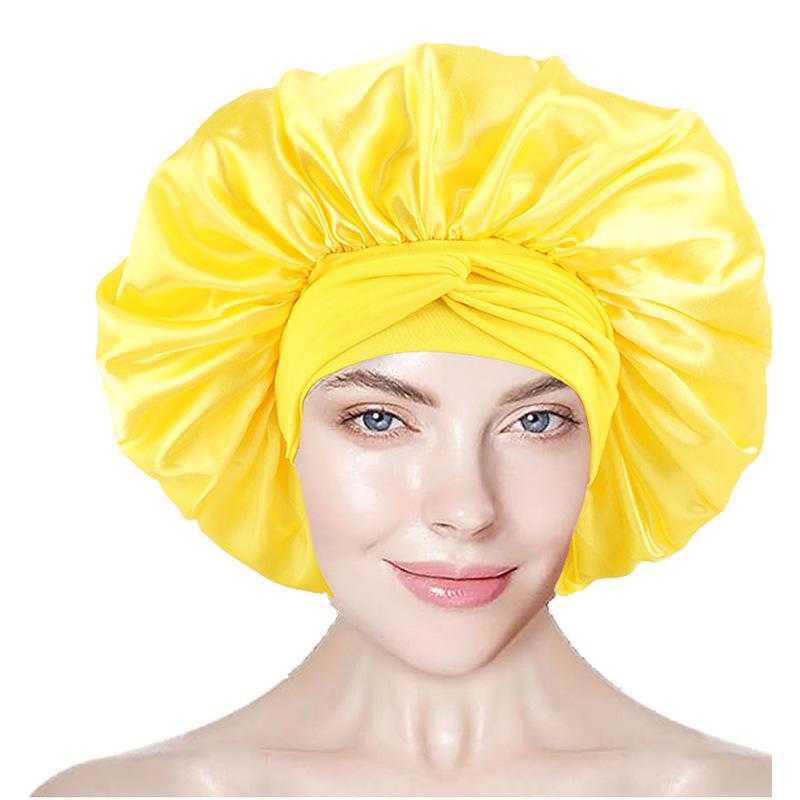

Adjustable Satin Sleep Cap with Wide Brim - Silk Imitation Hair Care Hat Adjustable