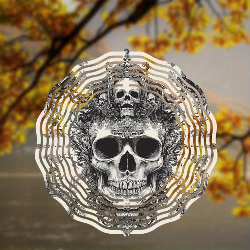 Metal Skull Wind Spinner - Intricate Engraved Design, Outdoor Hanging Decor for Garden and Patio, No Electricity Needed