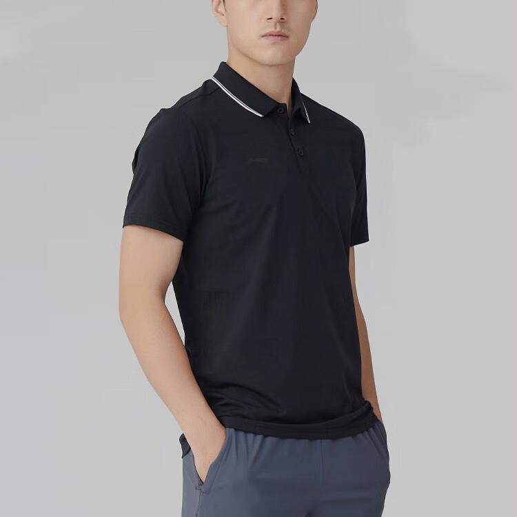 Li Ning Plain Color Polo Shirt Men Tops Black APLT079-4